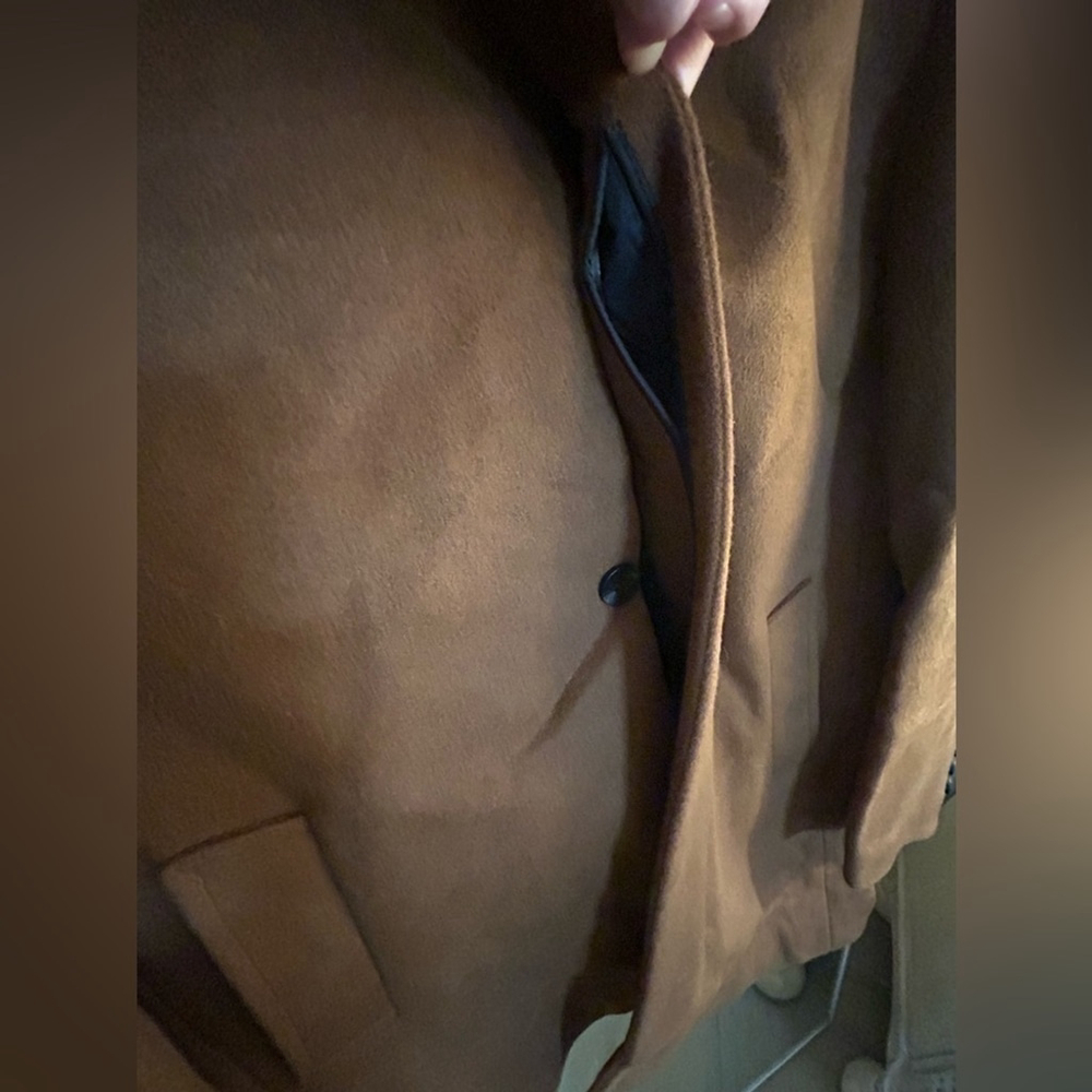 NEW Dark Camel Men's Luxury Mid Length Pea Coat Merino Wool Lined Winter 2X - Picture 3 of 6